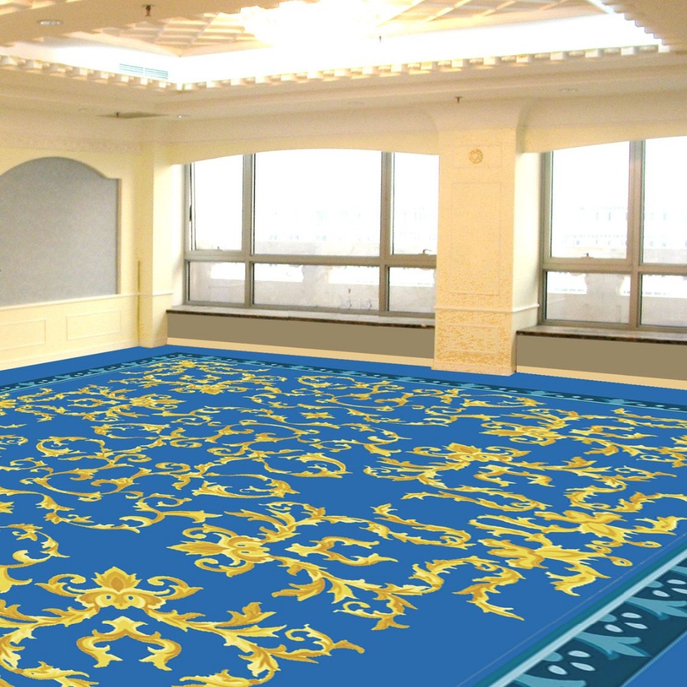 Living Room Luxury Design Rug 100% Silk Newzealand Wool PP Tufted Carpet Blue Gold