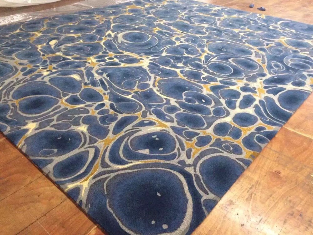 Living Room Luxury Design Rug 100% Silk Newzealand Wool PP Tufted Carpet Blue Gold