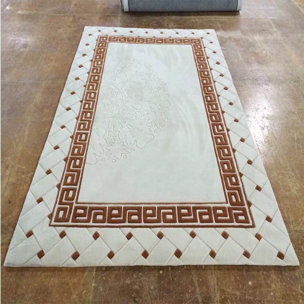 Belgium Rugs Viscose Rug for Prayer Cinema Print White Wool Rug Luxury Modern Minimal