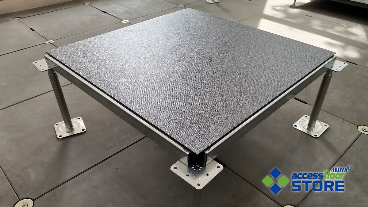 Steel encapsulated cement raised access floor with vinyl carpet